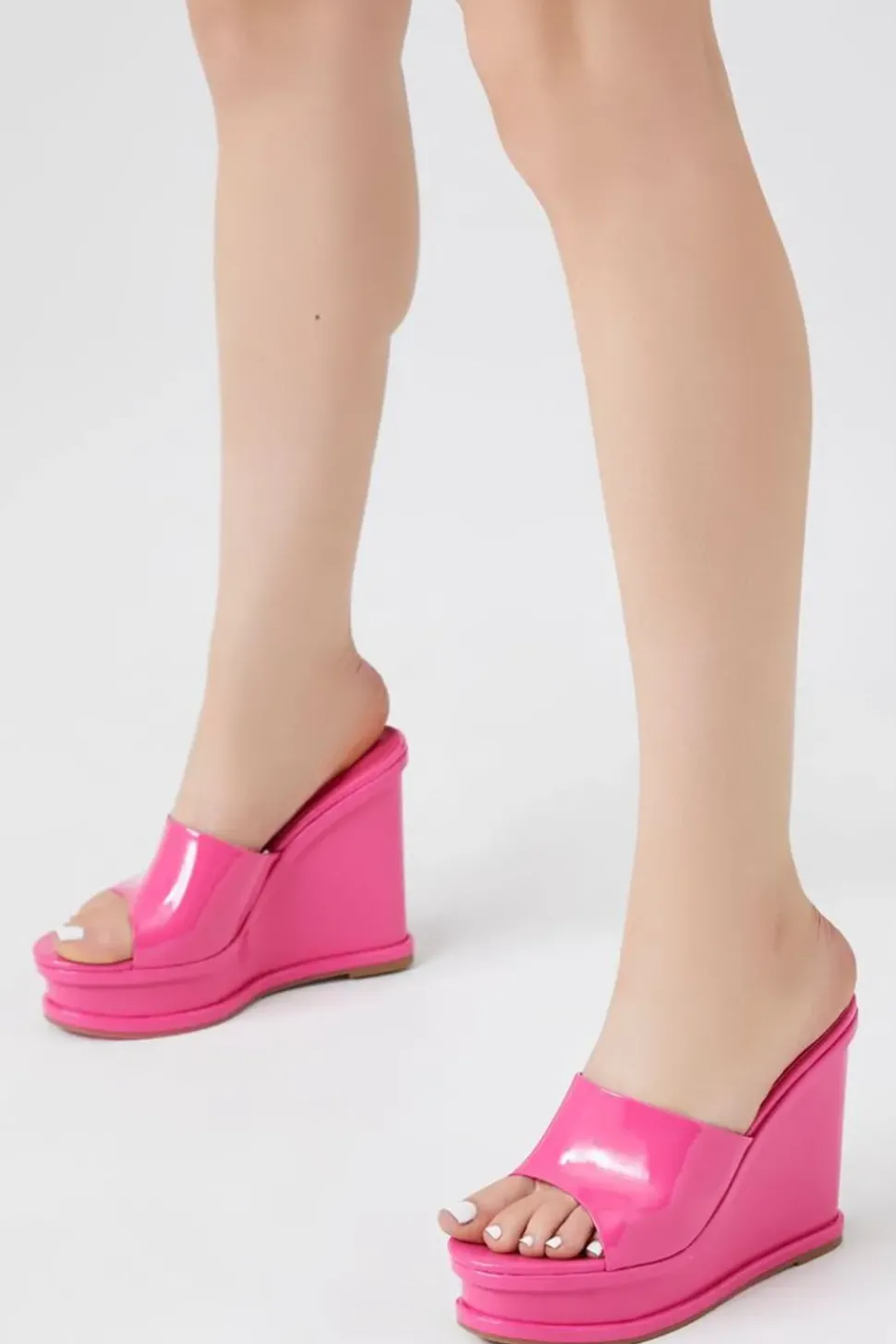 Faux Patent Leather Platform Wedges