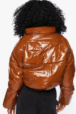 Faux Patent Leather Puffer Jacket