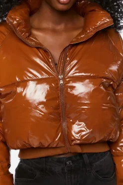 Faux Patent Leather Puffer Jacket