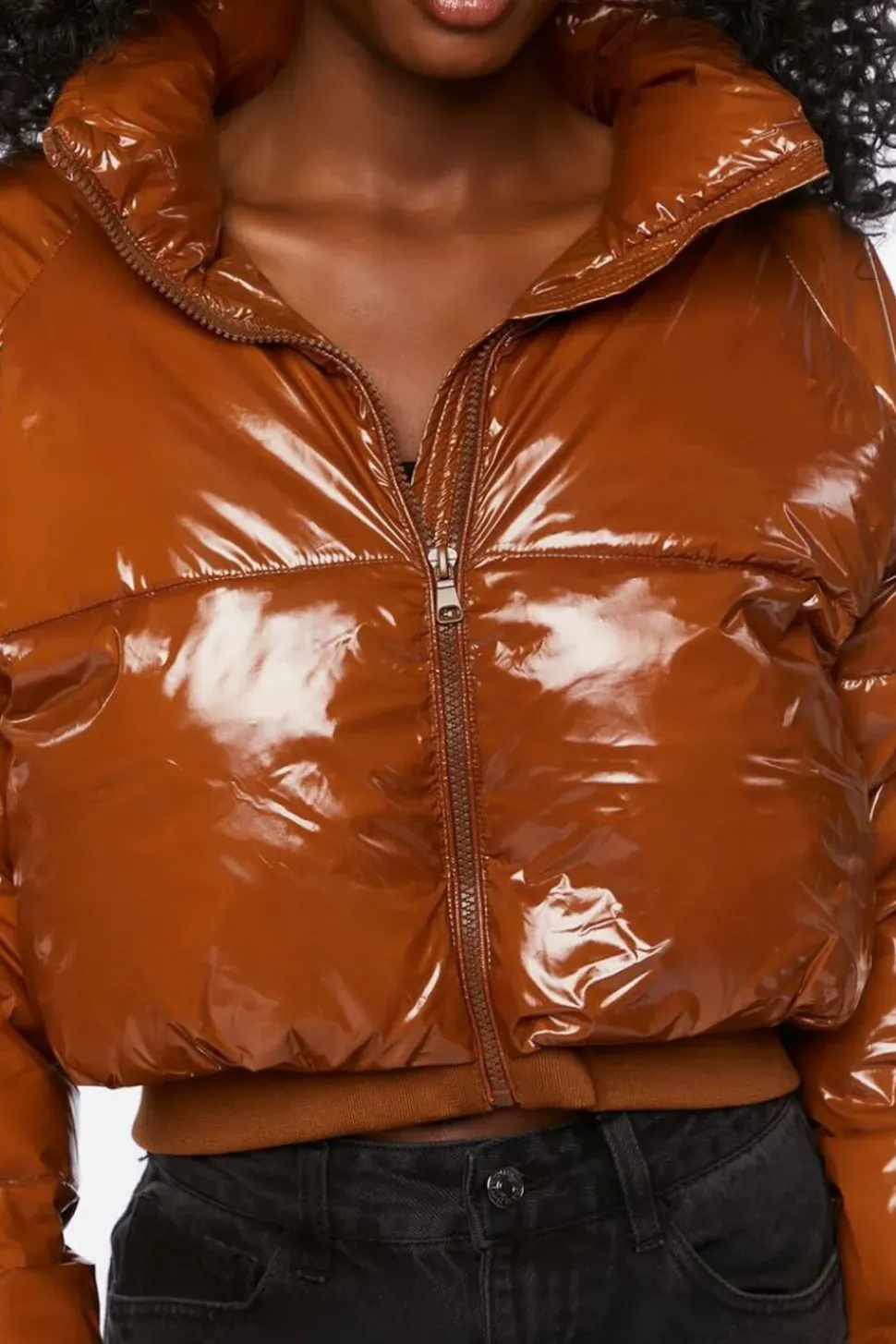 Faux Patent Leather Puffer Jacket