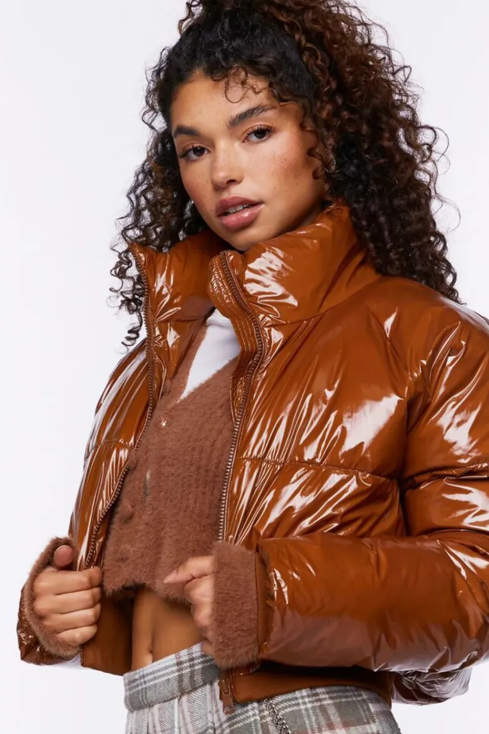 Faux Patent Leather Puffer Jacket
