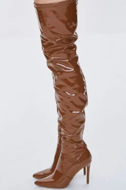Faux Patent Leather Thigh-High Boots