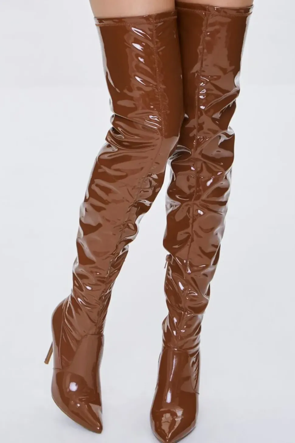Faux Patent Leather Thigh-High Boots
