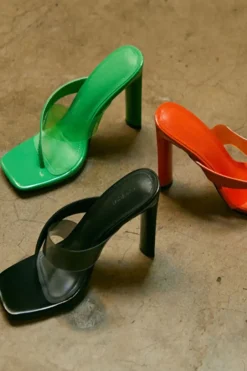 Faux Patent Leather Thong Heels