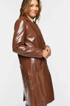 Faux Patent Leather Trench Coat
