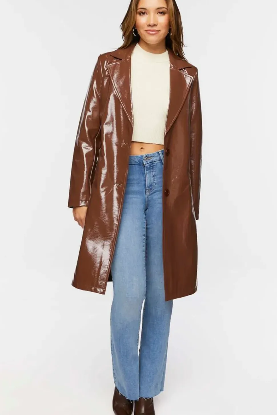 Faux Patent Leather Trench Coat