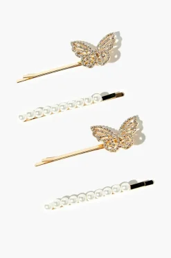 Faux Pearl & Butterfly Bobby Pin Set