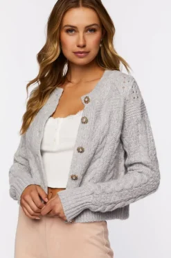 Faux Pearl-Button Cardigan Sweater