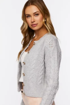 Faux Pearl-Button Cardigan Sweater