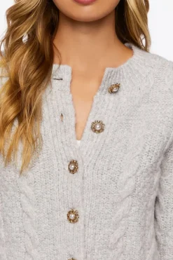 Faux Pearl-Button Cardigan Sweater