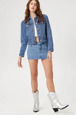 Faux Pearl Denim Trucker Jacket