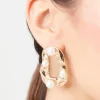 Faux Pearl Drop Hoop Earrings