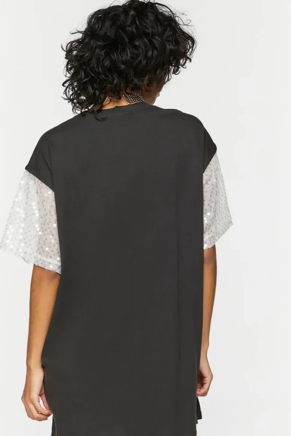 Faux Pearl Fringe Graphic T-Shirt Dress