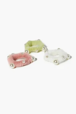 Faux Pearl Fuzzy Hair Tie Set