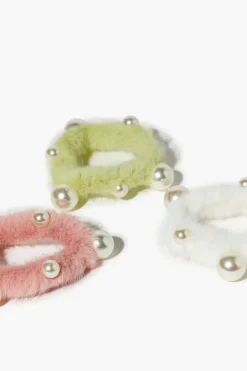 Faux Pearl Fuzzy Hair Tie Set