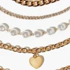Faux Pearl & Heart Charm Bracelet Set