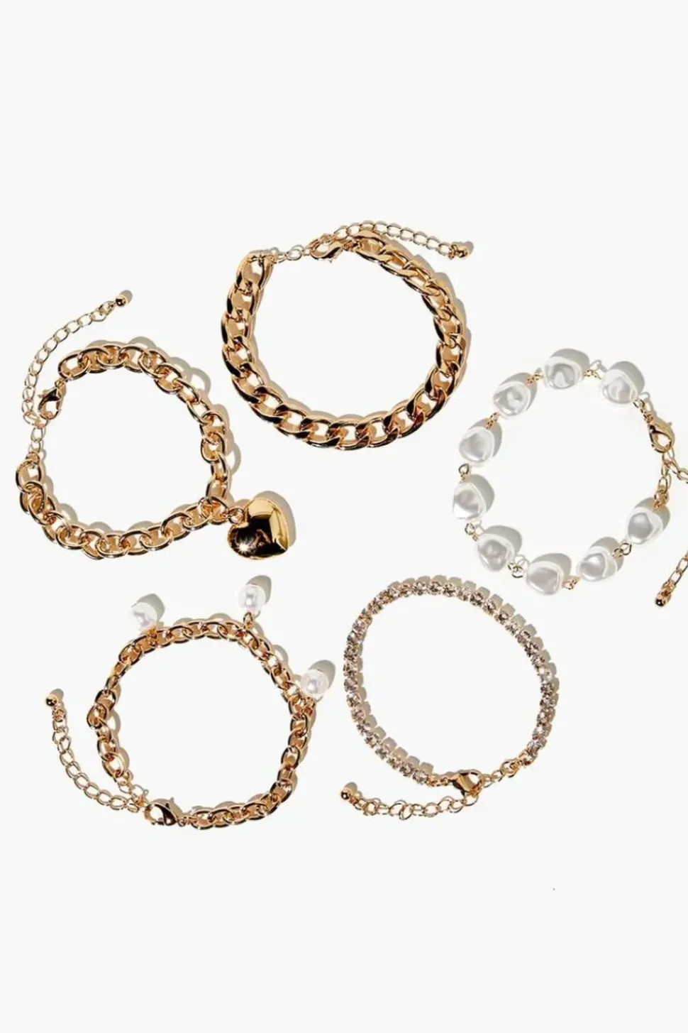 Faux Pearl & Heart Charm Bracelet Set