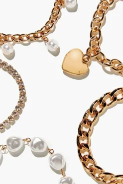 Faux Pearl & Heart Charm Bracelet Set