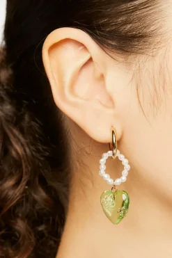 Faux Pearl Heart Drop Earrings
