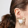 Faux Pearl Heart Statement Earrings