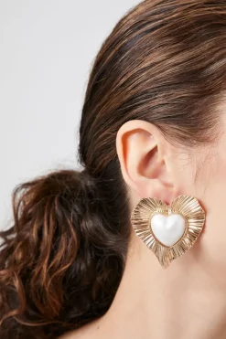 Faux Pearl Heart Statement Earrings