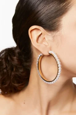 Faux Pearl Hoop Earrings