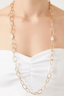 Faux Pearl Link Chain Necklace