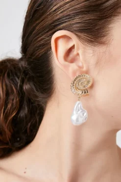 Faux Pearl & Seashell Drop Earrings
