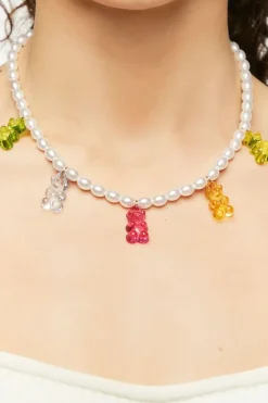 Faux Pearl Teddy Bear Necklace