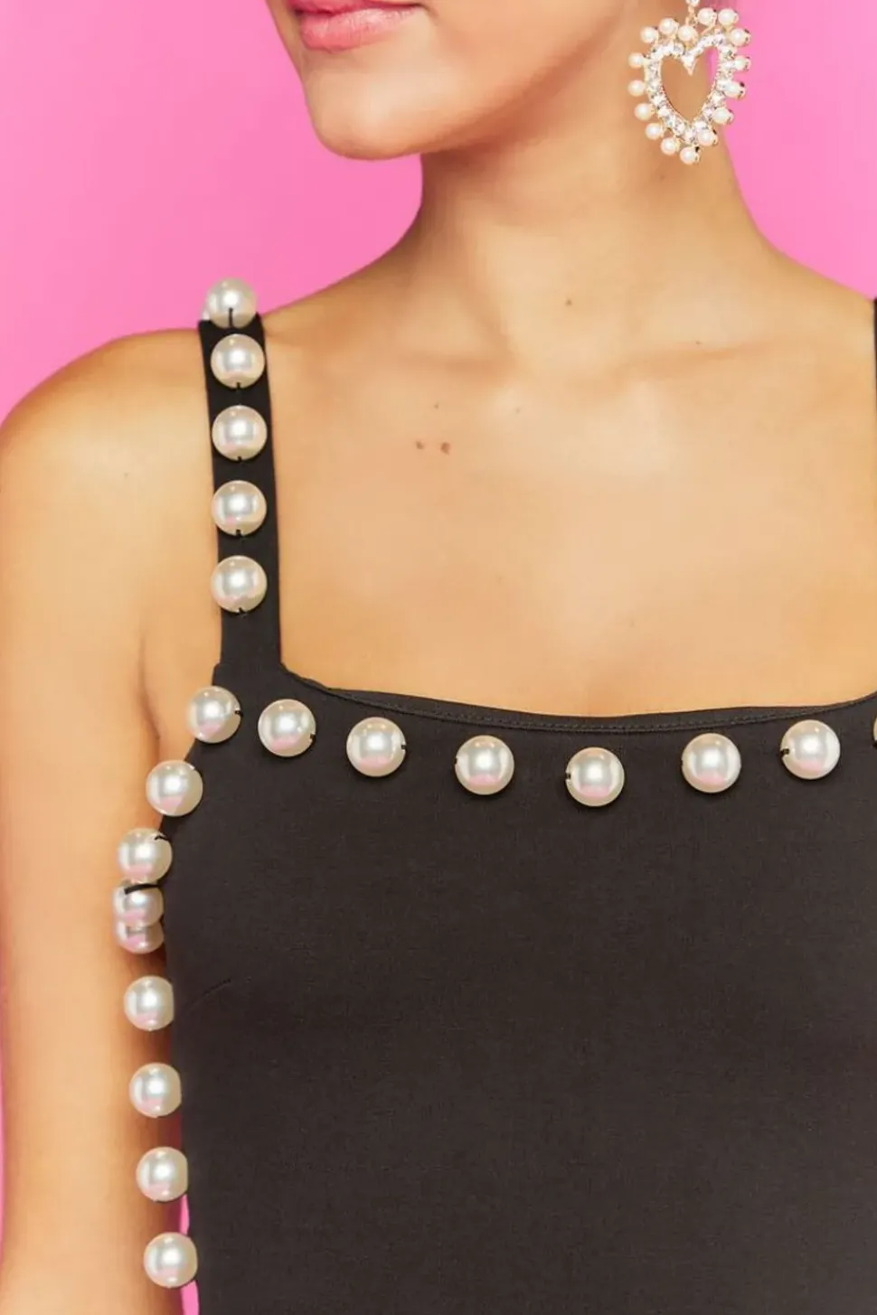 Faux Pearl-Trim Bodycon Mini Dress