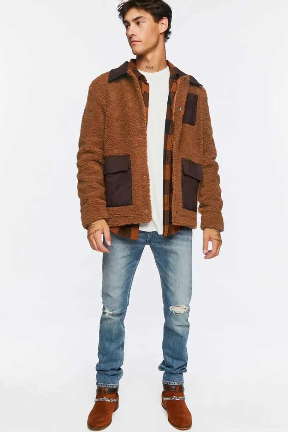 Faux Shearling Snap-Button Jacket