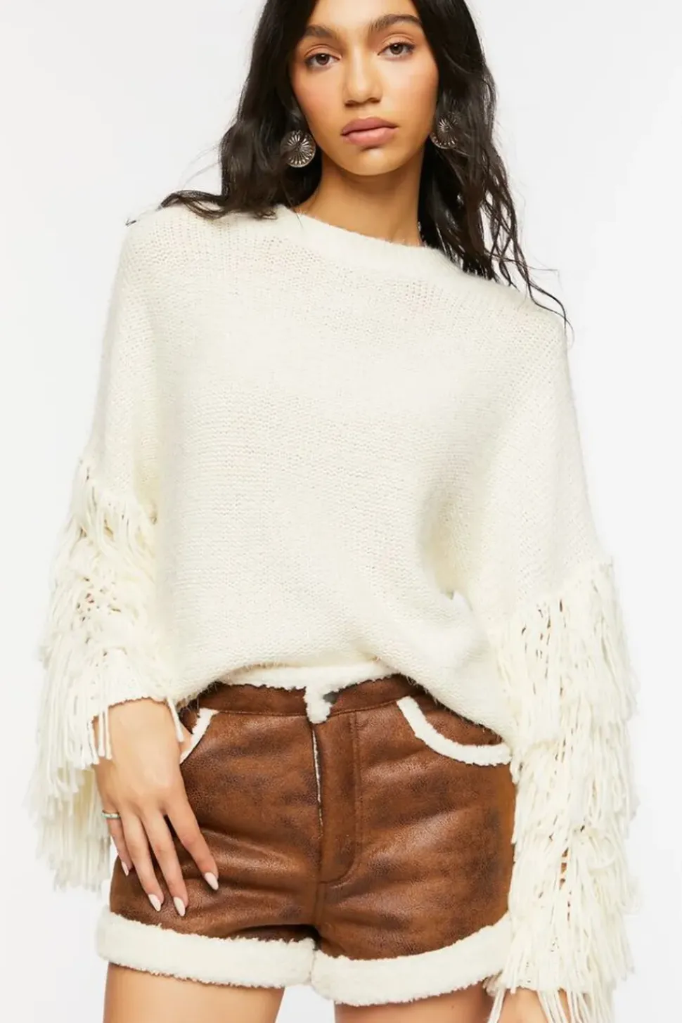 Faux Shearling-Trim Shorts