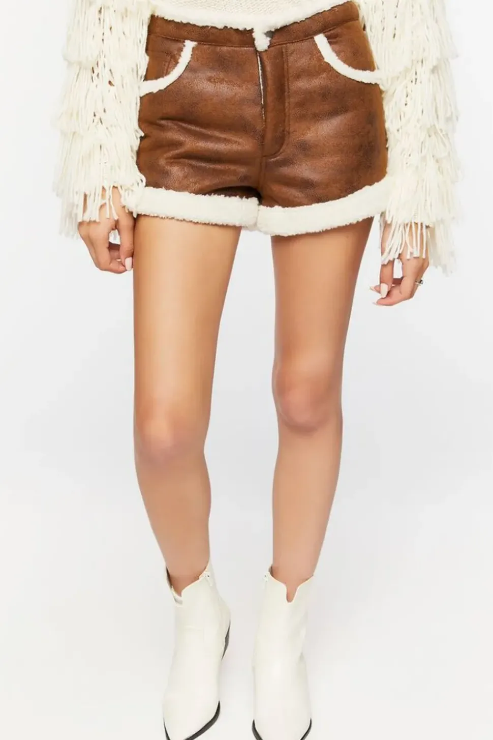 Faux Shearling-Trim Shorts
