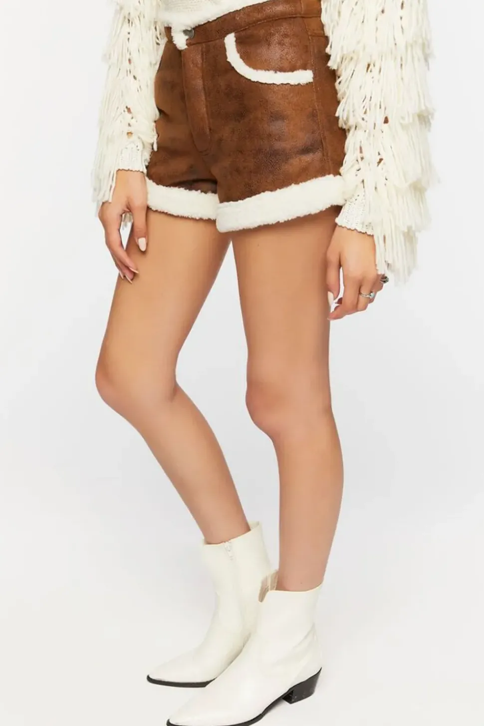 Faux Shearling-Trim Shorts