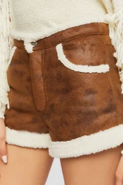 Faux Shearling-Trim Shorts