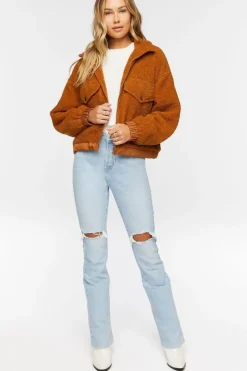 Faux Shearling Zip-Up Bomber Jacket
