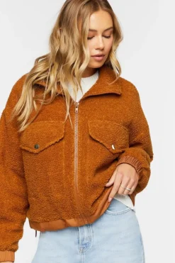 Faux Shearling Zip-Up Bomber Jacket