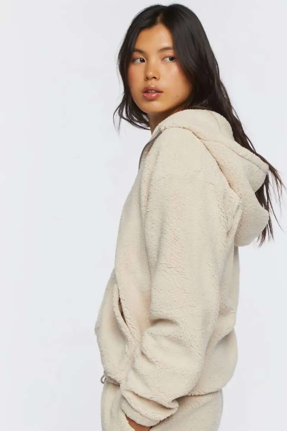 Faux Shearling Zip-Up Hoodie