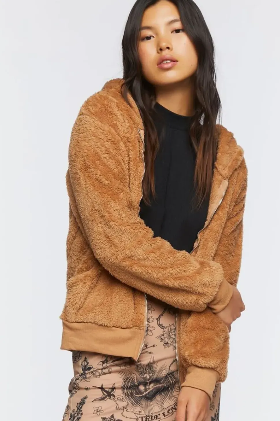 Faux Shearling Zip-Up Hoodie