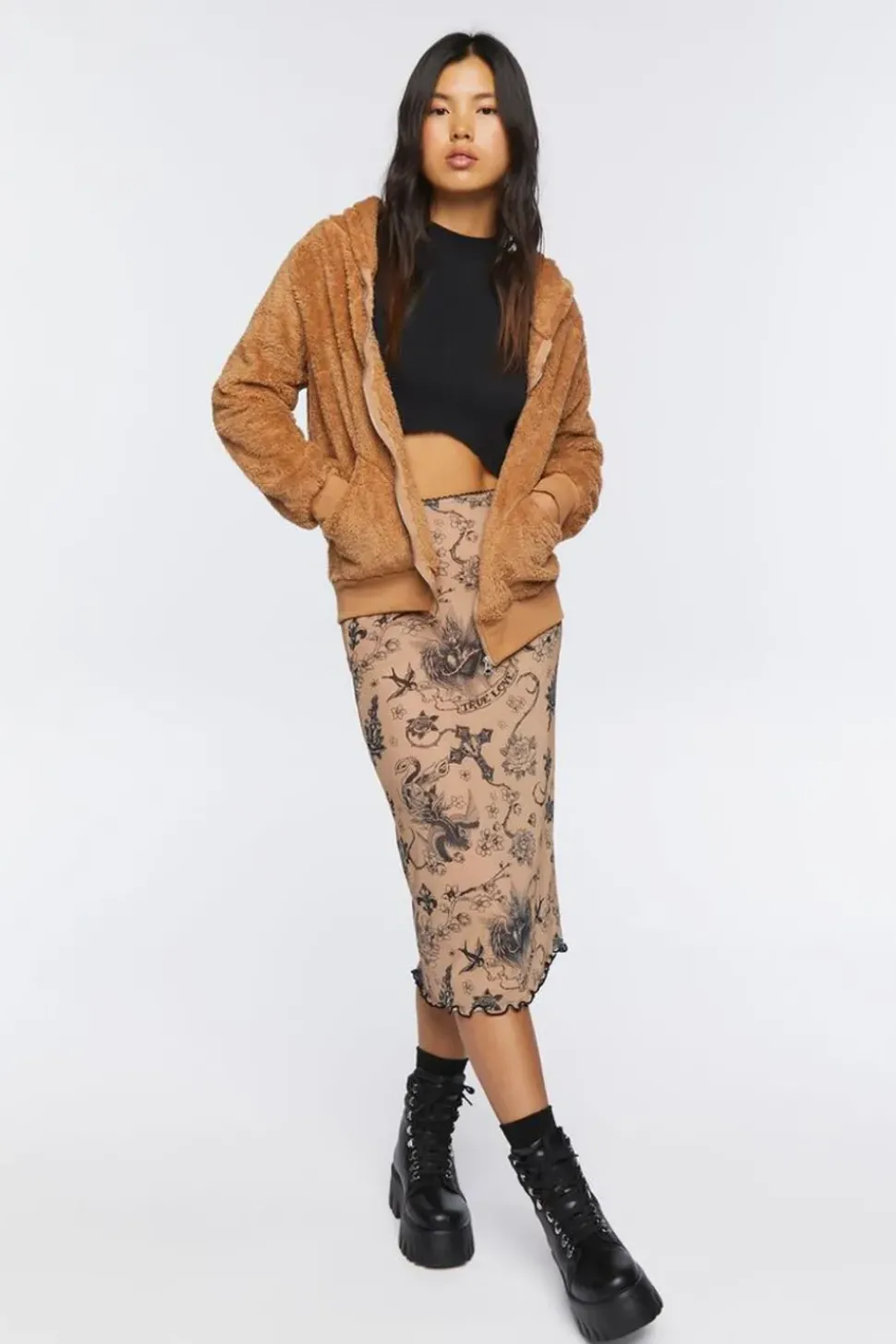 Faux Shearling Zip-Up Hoodie