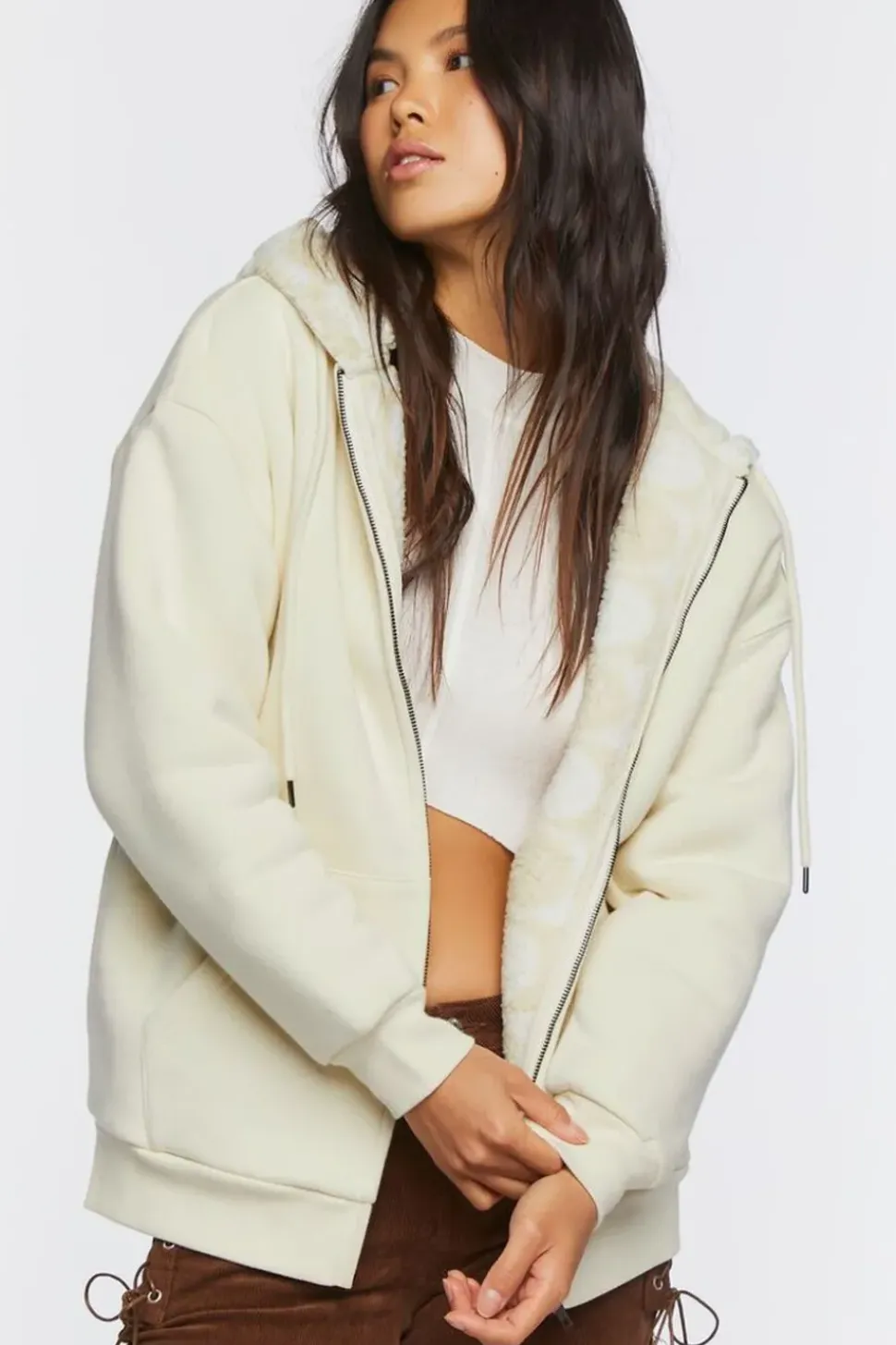 Faux Shearling Zip-Up Hoodie