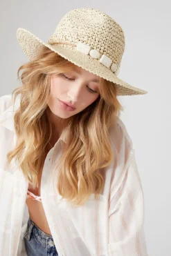 Faux Stone-Trim Straw Fedora