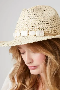 Faux Stone-Trim Straw Fedora