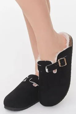 Faux Suede Buckled Mules