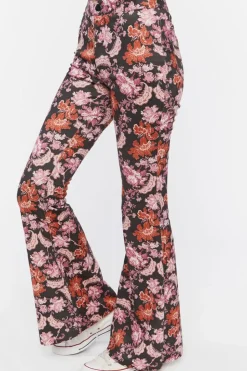 Faux Suede Floral Flare Pants