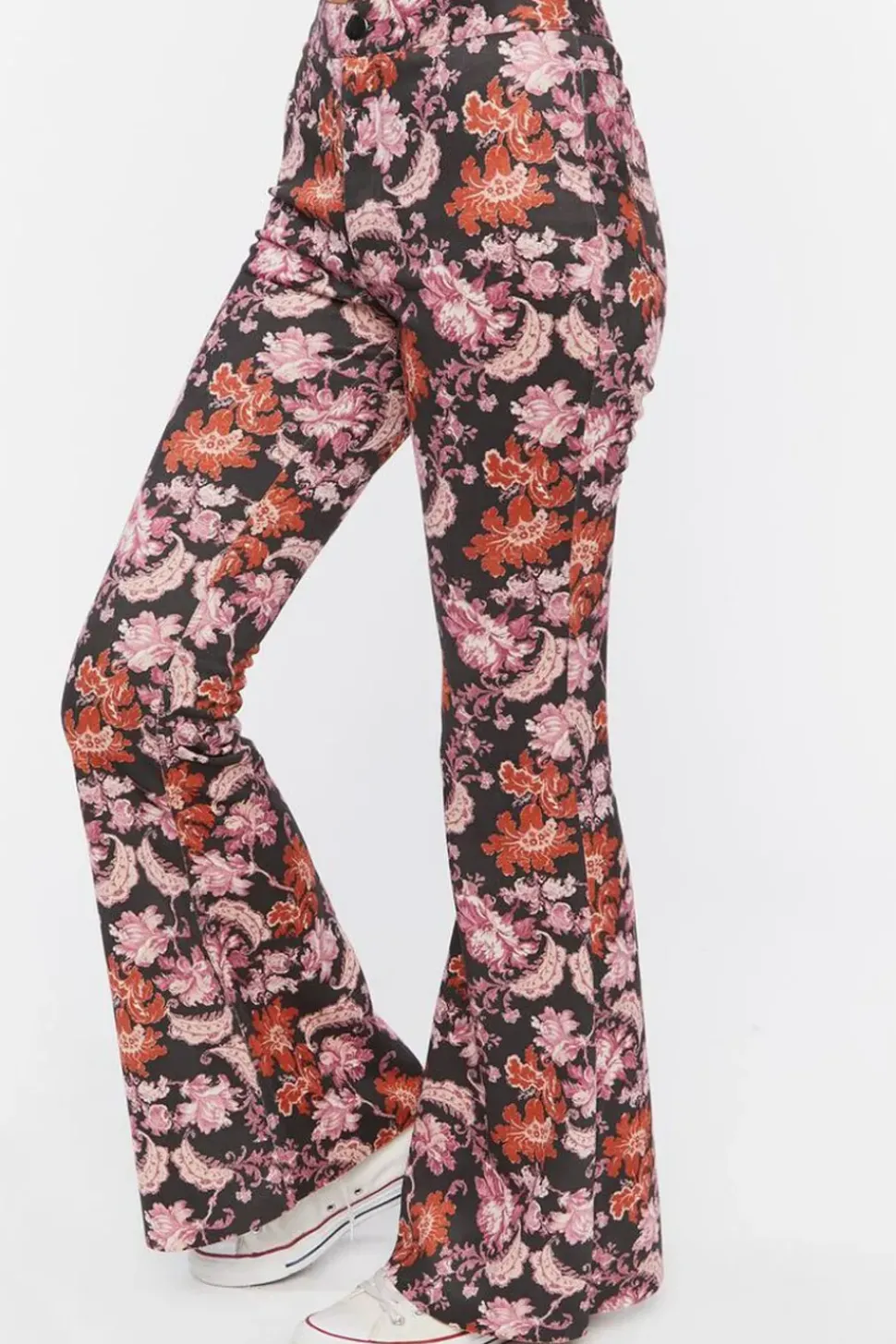Faux Suede Floral Flare Pants
