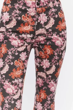 Faux Suede Floral Flare Pants