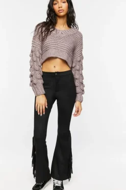 Faux Suede Fringe Flare Pants