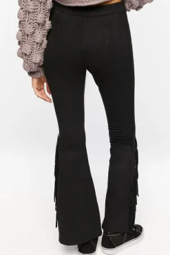 Faux Suede Fringe Flare Pants