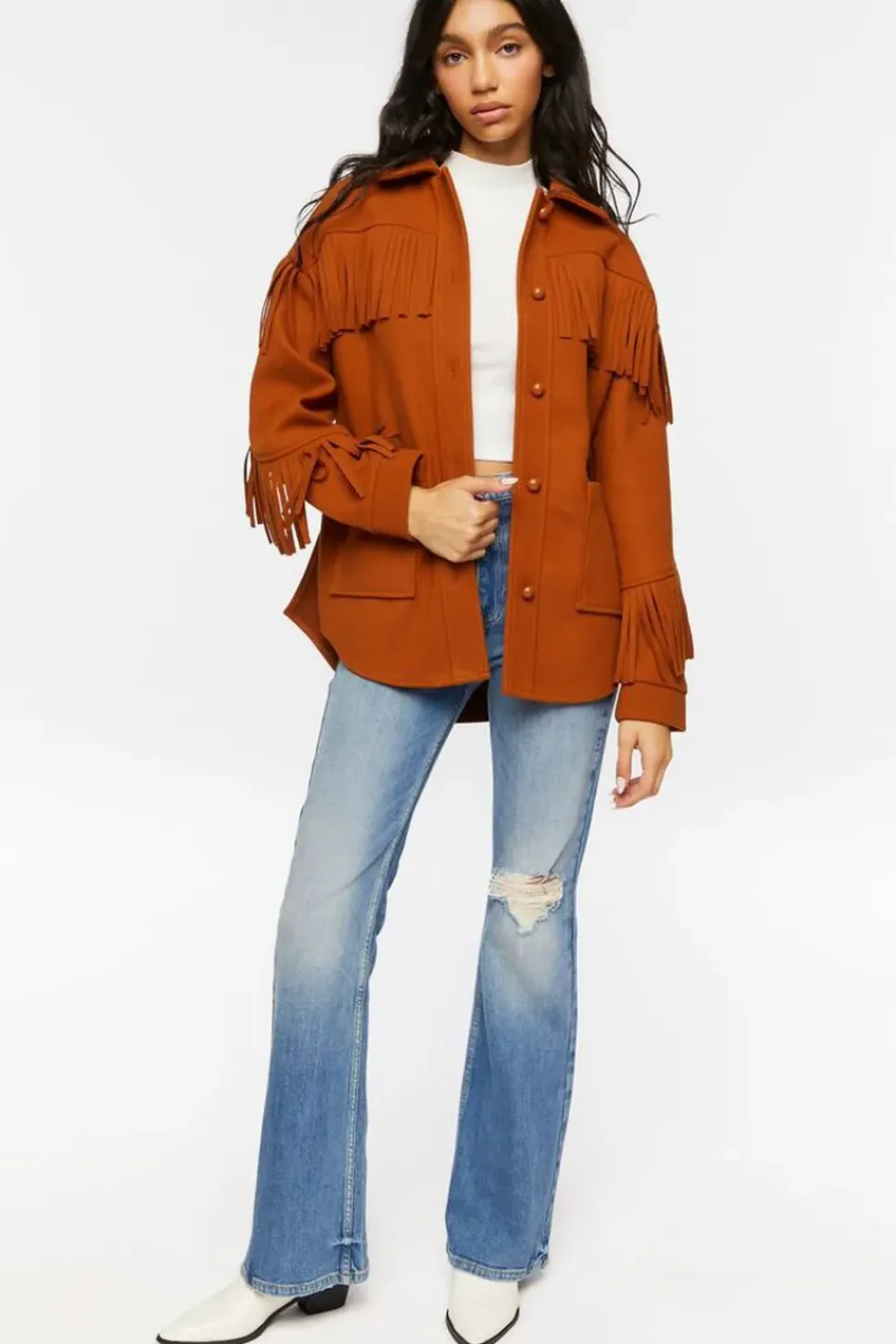Faux Suede Fringe Shacket